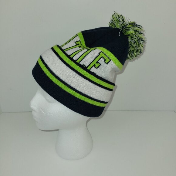 Seattle Seahawk Knit Pom Beanie Hat One Size - Picture 2 of 7